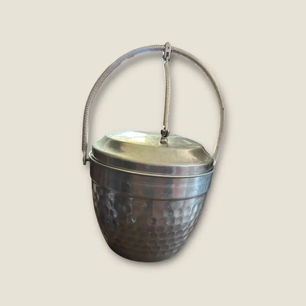 Vintage MCM Modern Nasco Italy Hammered Aluminum Ice Bucket With Lid & Handle